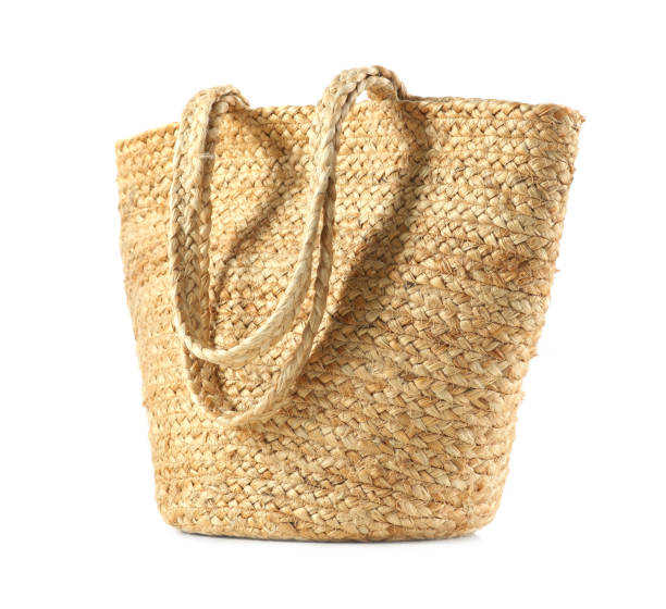 istock Stylish straw bag isolated on white. Summer accessory 1362702473