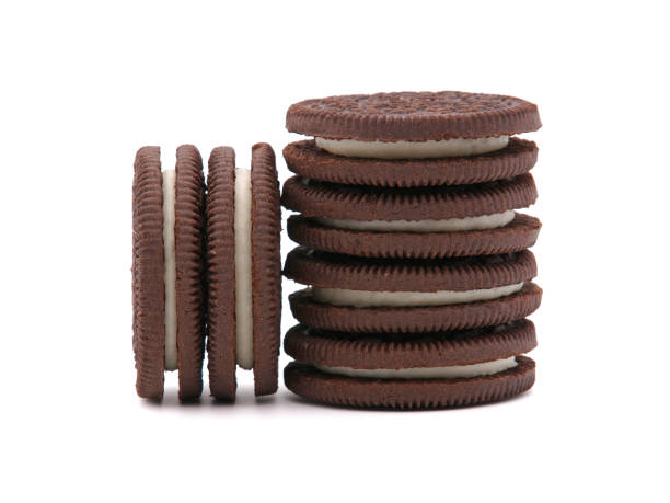istock Cocoa biscuits with milk cream isolated on white 1362702749