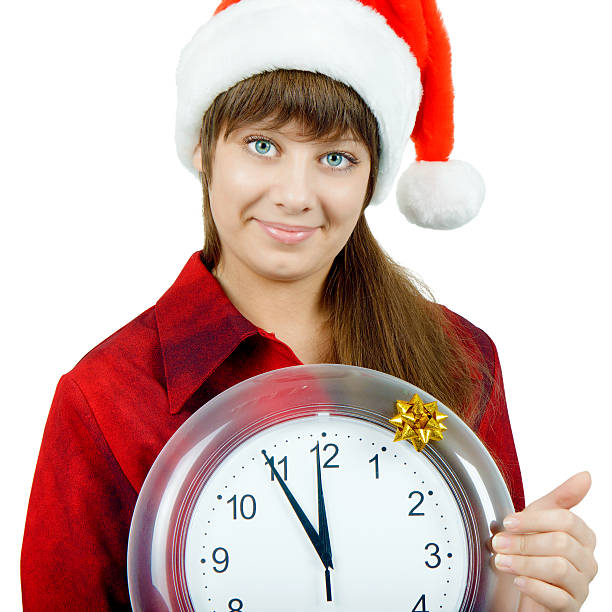 istock Santa girl with the clock 136270325