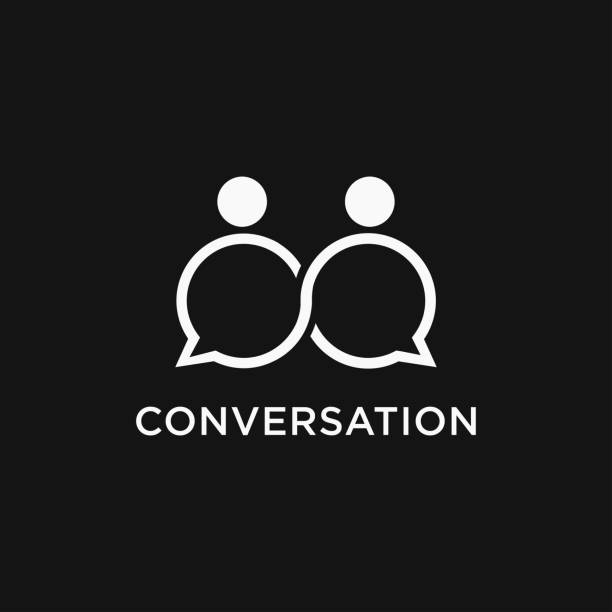 Modern Minimalist Conversation Chat infinity people logo icon vector template on black background Modern Minimalist Conversation Chat infinity people logo icon vector template on black background activist speech stock illustrations