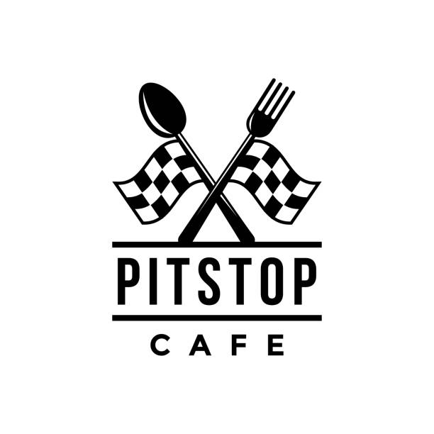 Pit stop cafe logo icon vector template for restaurant / cafe on white background Pit stop cafe logo icon vector template for restaurant / cafe on white background cafe racer stock illustrations