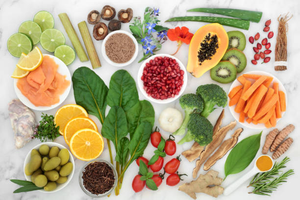 alimentos nutritivos para o suporte ao sistema imunológico - herbal tea fotos - fotografias e filmes do acervo
