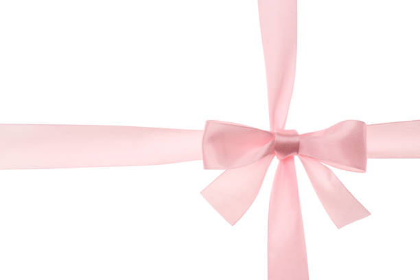 Pink ribbon with bow on white background. Decoration for gift box