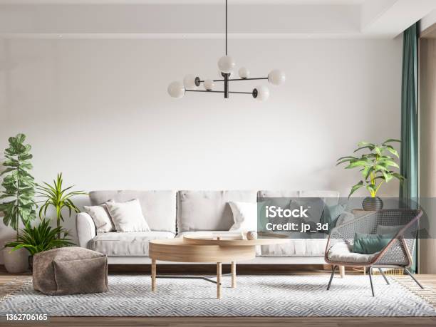 Interior Living Room Wall Mockup Stock Photo - Download Image Now - Sofa, Home Showcase Interior, White Color