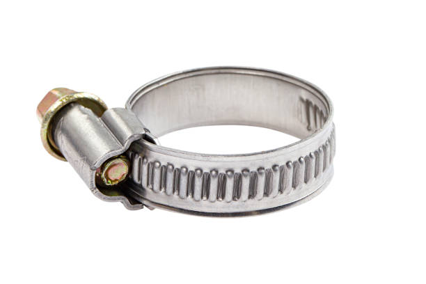istock Metal hose clamp for flexible hose isolated on white. 1362706178