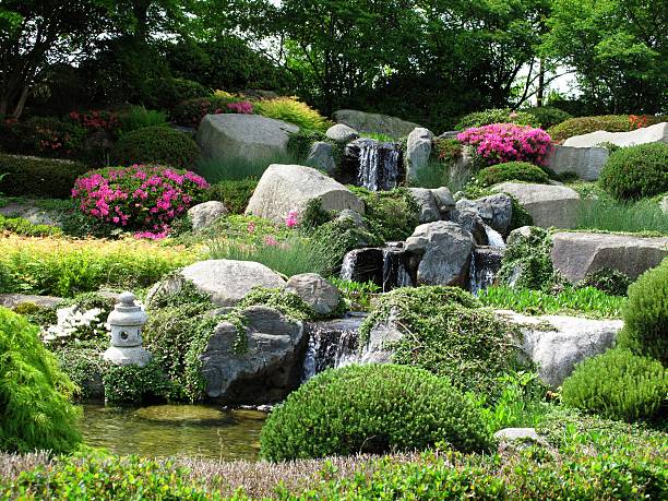 Stonegarden with waterfalls