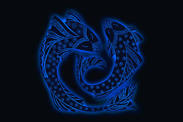 Pisces horoscope sign in twelve zodiac signs . Pisces horoscope sign in twelve zodiac signs on dark blue background. pisces photos stock pictures, royalty-free photos & images