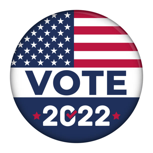 illustrazioni stock, clip art, cartoni animati e icone di tendenza di pulsante della campagna elettorale 2022 con la bandiera usa - illustrazione vettoriale - elezioni