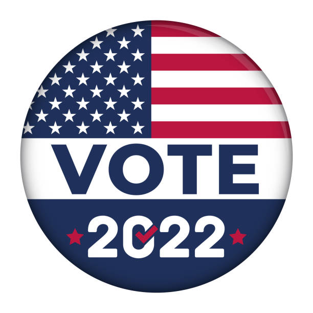 ilustrações de stock, clip art, desenhos animados e ícones de 2022 vote campaign button with the usa flag - vector illustration - 2022