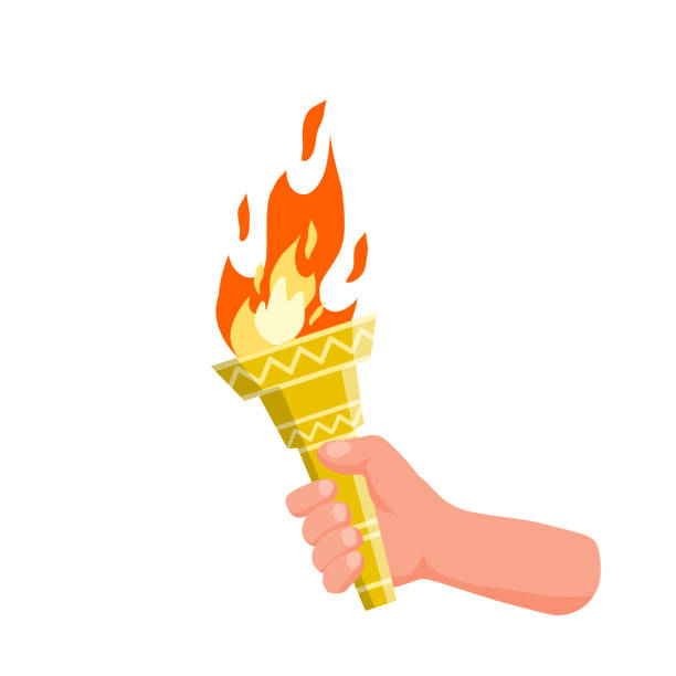 hand haltende fackel. symbol der olympischen flamme - olympic torch stock-grafiken, -clipart, -cartoons und -symbole