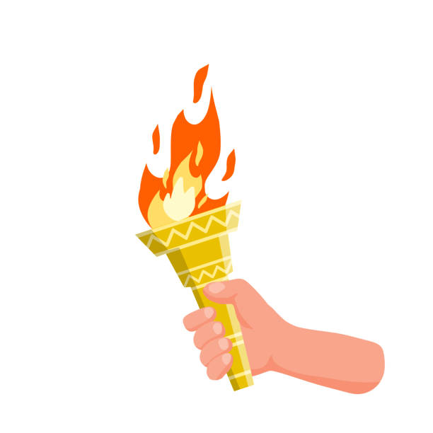 ilustraciones, imágenes clip art, dibujos animados e iconos de stock de antorcha de mano. símbolo de la llama olímpica - flaming torch fire flame sport torch