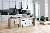 istock Beautiful Kitchen In Luxury Home With Island 1362710553