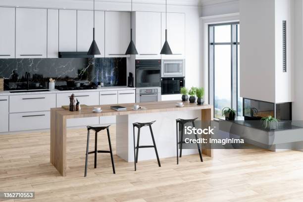 Beautiful Kitchen In Luxury Home With Island Stock Photo - Download Image Now - Kitchen, Modern, Renovation