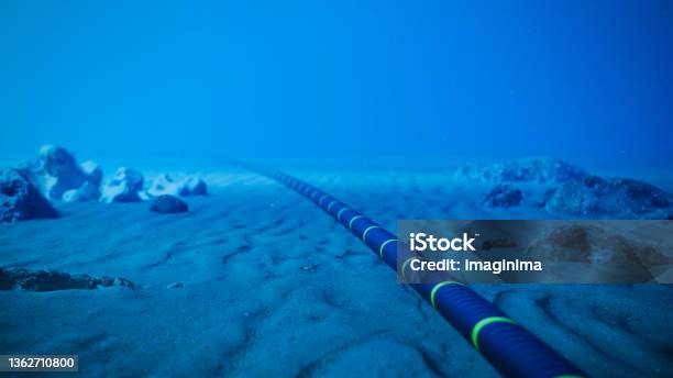 Underwater Fiber Optic Cable On Ocean Floor Stock Photo - Download Image Now - Cable, Undersea, Underwater