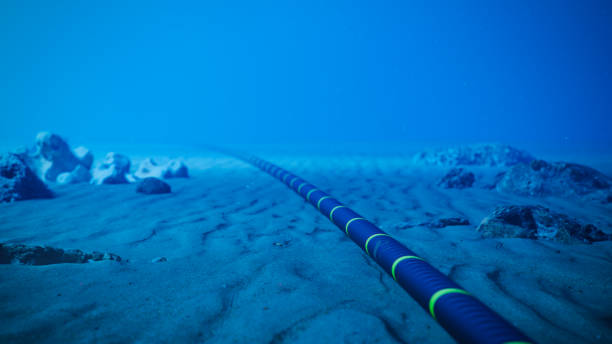 underwater fiber optic cable on ocean floor - submarino subaquático imagens e fotografias de stock