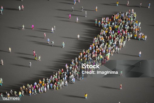 istock Large Group Of People Forming A Growing Arrow 1362711093
