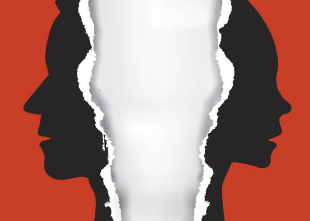 stockillustraties, clipart, cartoons en iconen met divorce couple torn paper concept. - scheiding begrippen