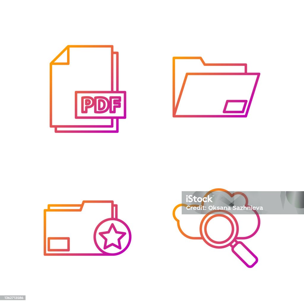 세트 라인 검색 클라우드 컴퓨팅 별이 있는 문서 폴더 Pdf 파일 문서 및 문서 폴더를 설정합니다 그라데이션 색상 아이콘입니다 ...