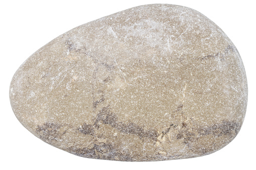 Top view of single gray pebble isolated on white background.