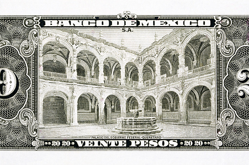 Palace of the Federal Government in Queretaro from old Mexican money - Pesos