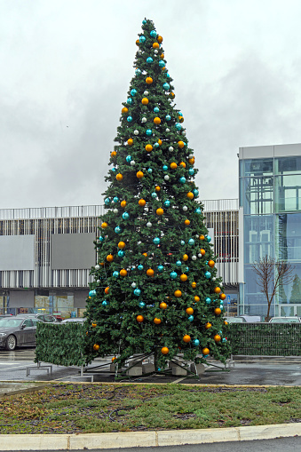 Large Christmas Tree in Front of Shopping Mall Holidays Decoration