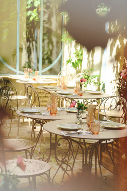 Patio of a French restaurant - retro style stock photo