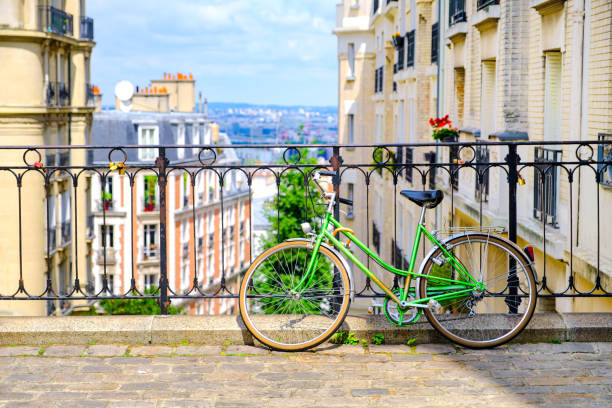 green bike in Montmartre stock photo