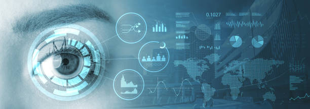 istock Female eye and graphs on virtual screen 1362721620