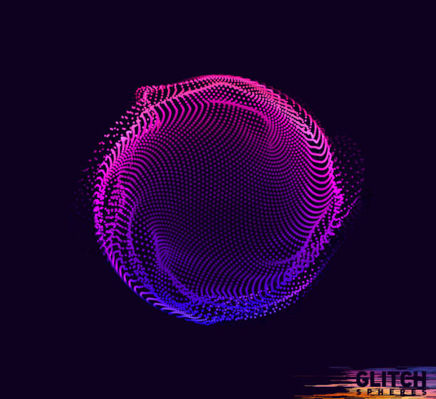 istock Abstract vector colorful mesh on dark background. Futuristic style card. Corrupted point sphere 1362721954