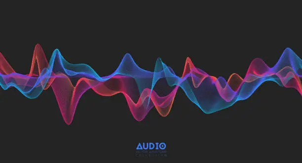 Vector illustration of 3d audio soundwave. Colorful music pulse oscillation. Glowing impulse pattern