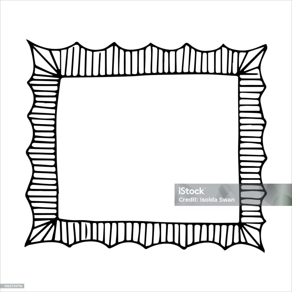 Hand Drawn Doodle Style Rectangular Frame Black And White Vector ...
