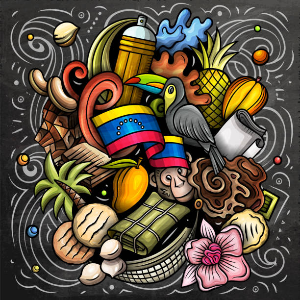 ilustraciones, imágenes clip art, dibujos animados e iconos de stock de dibujos animados de venezuela vector doodle ilustración de pizarra - ilustraciones de cultura venezolana