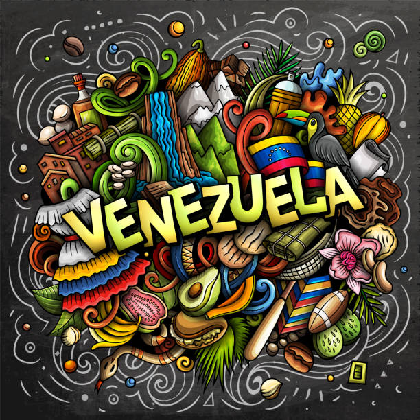 베네수엘라 손으로 그린 만화 낙서 일러스트. 재미있는 현지 디자인. - venezuela stock illustrations