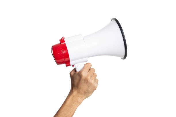 istock male hand holding a megaphone on a white background with clipping path 1362731485