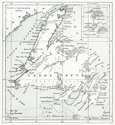 Antique French map of Newfoundland, St Pierre et Miquelon