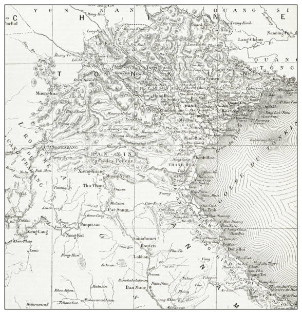 Antique French map of Tonkin (Vietnam)