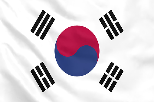 Flag of South Korea  waving with highly detailed textile texture pattern