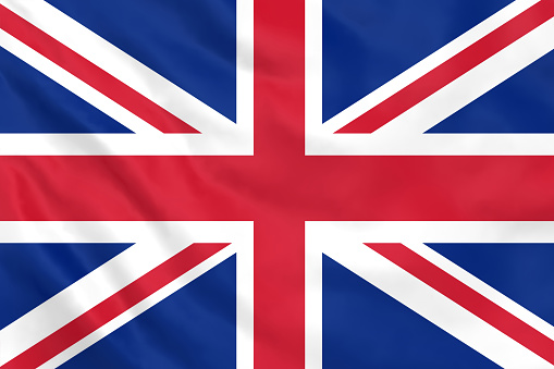 United Kingdom and European Union flags over blue sky. Concept of diplomacy, agreement, international relations, trading, business between England and EU. 3D rendering