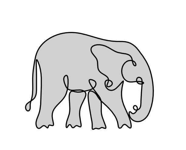 ilustrações de stock, clip art, desenhos animados e ícones de silhouette of abstract color elephant as line drawing on white - detent