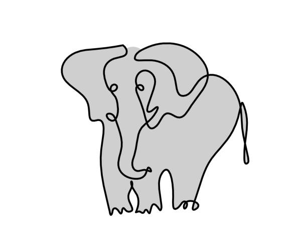 istock Silhouette of abstract color elephant as line drawing on white 1362737069