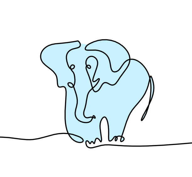 istock Silhouette of color abstract elephant as line drawing on white 1362737208