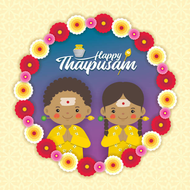 ilustrações de stock, clip art, desenhos animados e ícones de thaipusam celebration greeting card - thaipusam kavadi