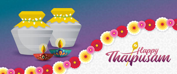 ilustrações de stock, clip art, desenhos animados e ícones de thaipusam celebration greeting banner. - thaipusam kavadi