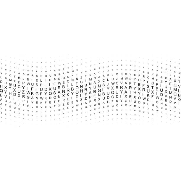 ilustraciones, imágenes clip art, dibujos animados e iconos de stock de banda horizontal de ondas sinusales de caracteres del alfabeto de diferente tamaño en patrón de cuadrícula - cosinus