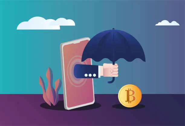 Vector illustration of Bitcoin Network Umbrella