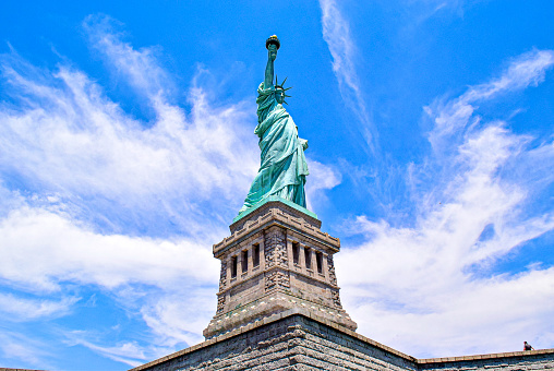 The Statue of Liberty is a colossal neoclassical sculpture on Liberty Island in New York Harbor in New York City, in the United States. The copper statue, a gift from the people of France to the people of the United States, was designed by French sculptor Frédéric Auguste Bartholdi and its metal framework was built by Gustave Eiffel