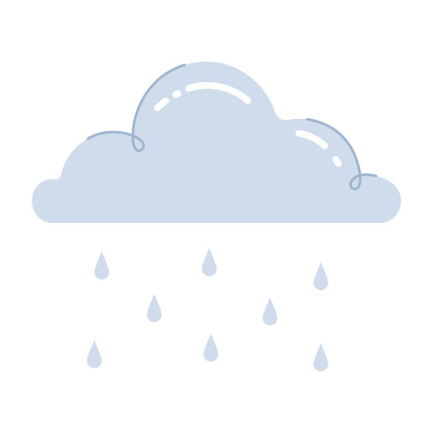 bewölkung mit fallenden regentropfen. regenwetter-ikone mit regentropfen. farbige flache cartoon-vektorillustration isoliert auf weißem hintergrund - rain cute falling water raindrop stock-grafiken, -clipart, -cartoons und -symbole