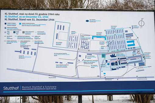 December 30, 2021 - Stutthof, Poland: Plan of the Nazi Concentration Camp Stutthof. It's estimated that between 62.000 - 65.000 died between 1939 and 1945 in this camp