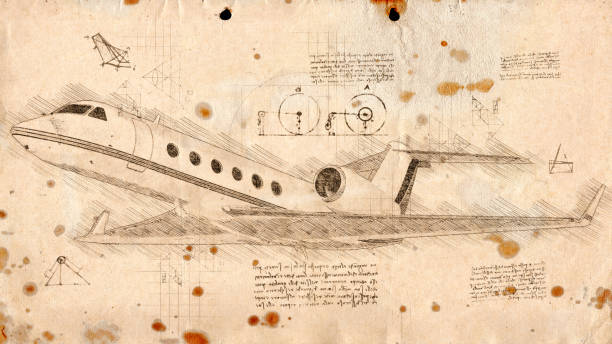 istock Renaissance and da Vinci style sketch of modern private jet 1362749712