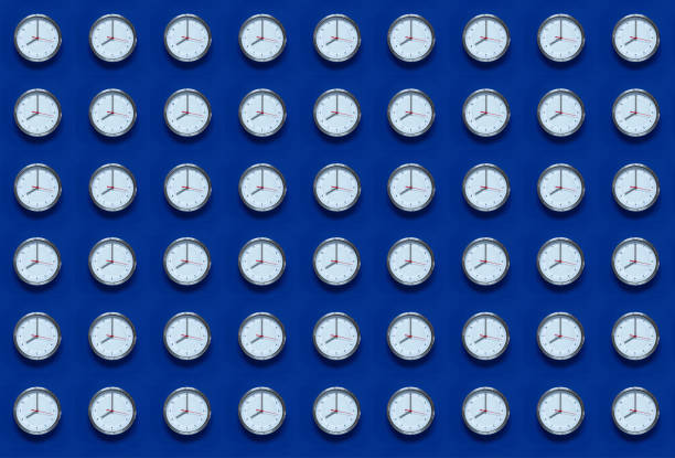 istock Repeating pattern with clocks on a blue background. Blue Monday Concept, the most depressed day of the year. Broken promises to yourself. 1362751020